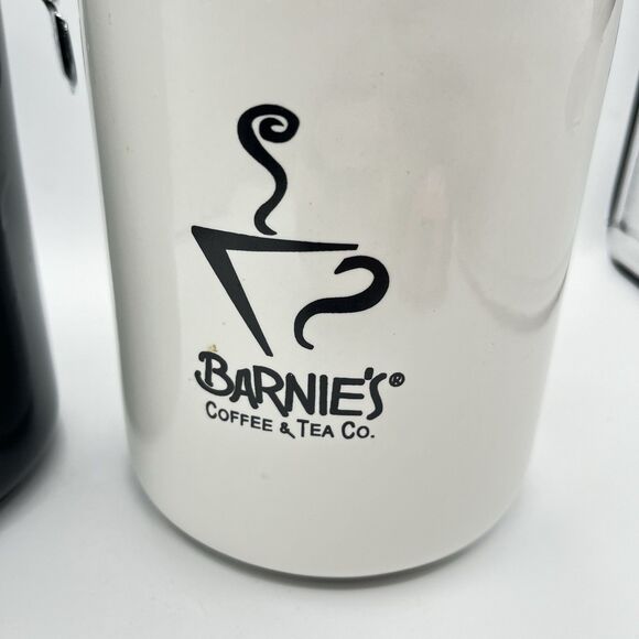 Barnie's Coffee & Tea Co. White Black Ceramic Canister Jar Set Of 2 - No Spoons - Picture 5 of 16